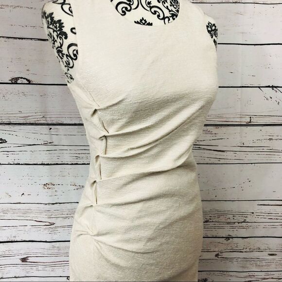 Halston Heritage Tweed Sleeveless Stretch Dress Twist Details Bone/Off-White - Picture 4 of 9